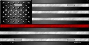 American Flag w/ Fire Red Line Novelty Metal License Plate