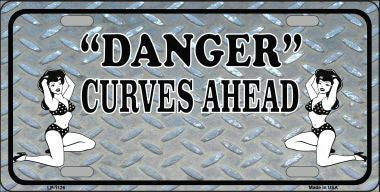 Danger Curves Ahead Metal Novelty License Plate
