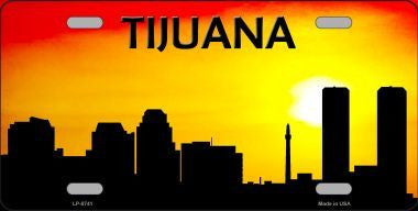 Tijuana City Silhouette Metal Novelty License Plate