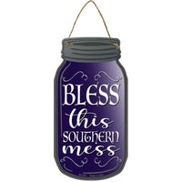 Bless Southern Mess Purple Novelty Metal Mason Jar Sign