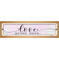 Love Grows Here Heart Novelty Wood Mounted Small Metal Street Sign