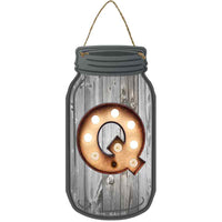 Q Bulb Lettering Novelty Metal Mason Jar Sign
