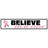 Believe In A Cure Pink Ribbon Breast Cancer Small Metal Street Sign K-1300