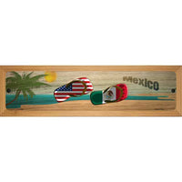 Mexico Flag and US Flag Flip Flop Novelty Wood Mounted Small Metal Street Sign