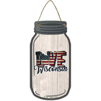 Love Wisconsin Silhouette Novelty Metal Mason Jar Sign