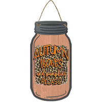 Autum Leaves and Pumpkins Novelty Metal Mason Jar Sign