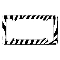 White Black Zebra Novelty Metal License Plate Frame LPF-032