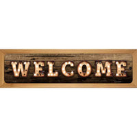 Welcome Horizontal Bulb Lettering Wood Mounted Small Metal Street Sign WB-K-1386