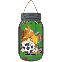 Gnome Playing Soccer Novelty Metal Mason Jar Sign