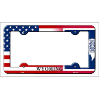 Wyoming|American Flag Novelty Metal License Plate Frame LPF-489