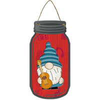 Gnome With Guitar Novelty Metal Mason Jar Sign