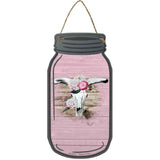 Cow Skull Light Pink Novelty Metal Mason Jar Sign