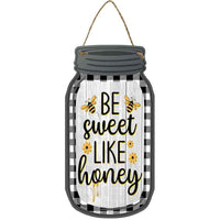 Be Sweet Like Honey Black Plaid Novelty Metal Mason Jar Sign
