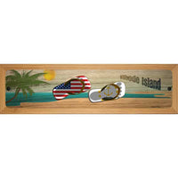 Rhode Island Flag and US Flag Novelty Wood Mounted Small Metal Street Sign