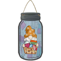 Gnome With Laundry Novelty Metal Mason Jar Sign