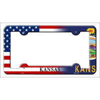 Kansas|American Flag Novelty Metal License Plate Frame LPF-455