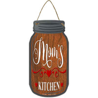 Moms Kitchen Wood Grain Novelty Metal Mason Jar Sign