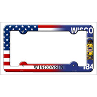 Wisconsin|American Flag Novelty Metal License Plate Frame LPF-488