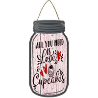 Love and Cupcakes Novelty Metal Mason Jar Sign