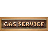 Gas Service Bulb Lettering Novelty Wood Mounted Small Metal Street Sign