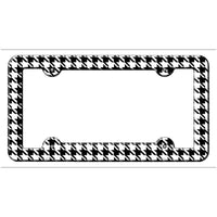 White Black Houndstooth Novelty Metal License Plate Frame LPF-026