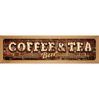 Coffee and Tea Bulb Lettering Novelty Wood Mounted Small Metal Street Sign