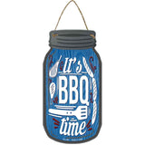 BBQ Time Blue Novelty Metal Mason Jar Sign