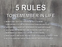 5 Rules In Life Metal Novelty Parking Sign