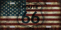 Route 66 American Flag Transparent Metal Novelty License Plate