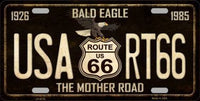Bald Eagle Route 66 Metal Novelty License Plate