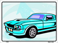 Classic Car Teal Mustang Metal Novelty Parking Sign