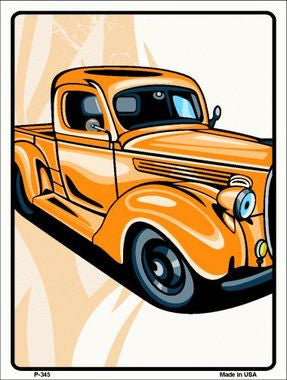 Classic Truck Orange Old School Metal Novelty Parking Sign