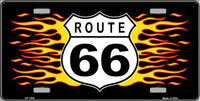 Route 66 Flames Novelty Metal License Plate