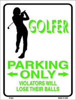 Golfer Parking Only Female Metal Novelty Parking Sign