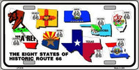 Route 66 Historic 8 Flags Metal Novelty License Plate