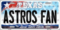 Houston Astros MLB Fan Texas State Background Novelty Metal License Plate