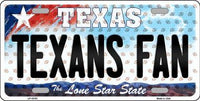 Houston Texans NFL Fan Texas State Background Novelty Metal License Plate