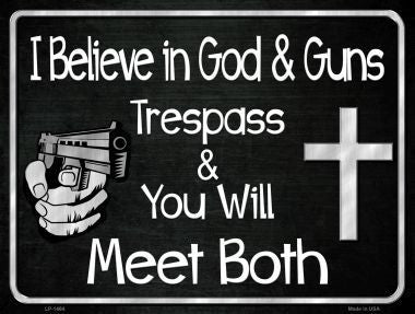 God And Guns Metal Novelty Parking Sign