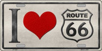 I Love Route 66 Novelty Metal License Plate
