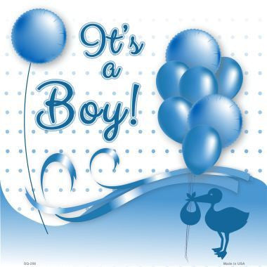 Its A Boy With Balloons Novelty Metal Square Sign