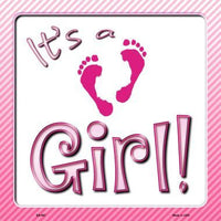 Its A Girl Sticky Feet Novelty Metal Square Sign
