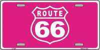 Pink Route 66 Shield Metal Novelty License Plate