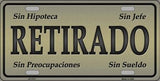 Retirado Spanish Metal Novelty License Plate