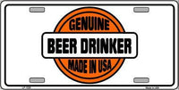 Genuine Beer Drinker White Metal Novelty License Plate