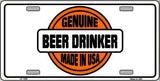 Genuine Beer Drinker White Metal Novelty License Plate