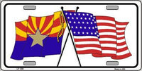 Arizona Flag United States Flag Crossed Metal Novelty License Plate