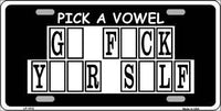 Pick A Vowel Metal Novelty License Plate