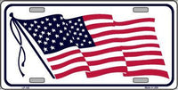 American Flag Waving Metal Novelty License Plate