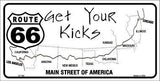 Route 66 Get Your Kicks Main Street of America Metal Novelty License Plate