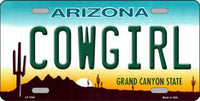 Cowgirl Arizona Background Metal Novelty License Plate